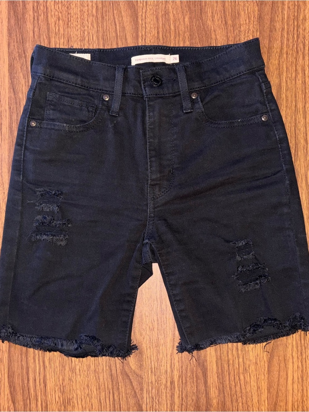 Levi Black Distressed Denim Jean Shorts